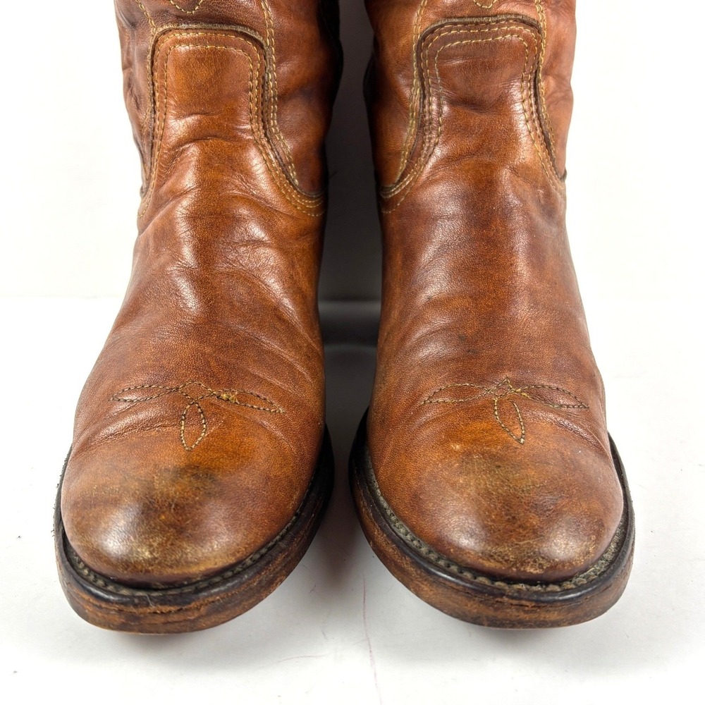 vtg FRYE Black Label Brown Leather Campus Boots Western Tall Block Heel Womens 8 - Picture 4 of 9
